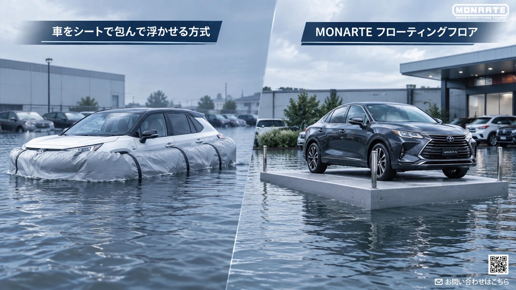 日本用漂浮停车位防洪 堤坝决口时车辆自动浮起